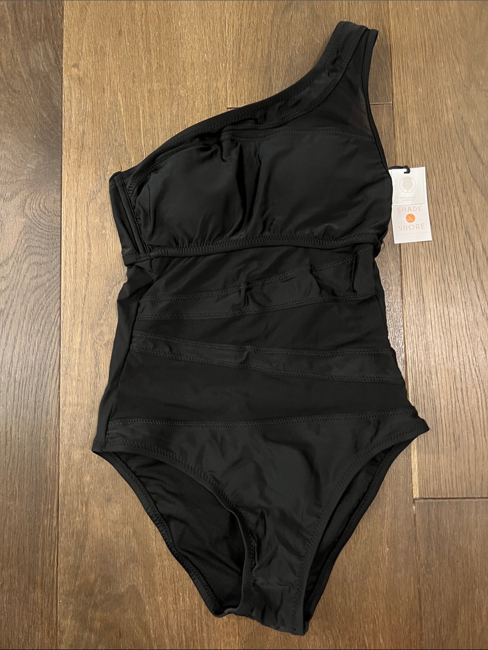 Shade & Shore Black One-Shoulder Ruched Women's One-Piece Swimsuit